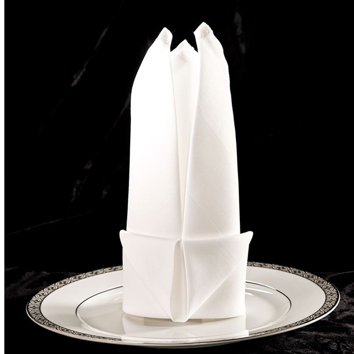 White Napkins, Partridge Eye 4 Side Hem, Satin Band White, &amp; Satin Band Black Napkins